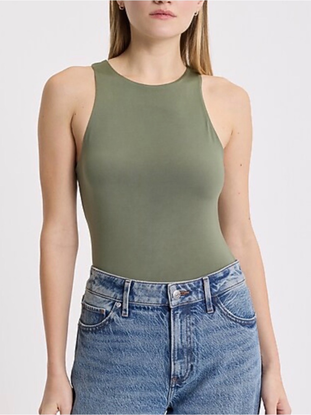 Express Olive Green High-Neck Sleeveless Bodysuit